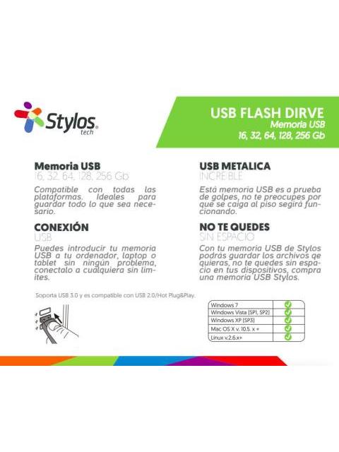 MEMORIA USB STYLOS ST500 16GB USB 2.0 PLATA