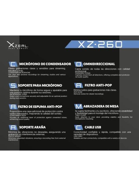 XZEAL KIT MICROFONO XZ-260 ALAMBRICO USB BLANCO - INCLUYE SOPORTE DE BRAZO Y FILTRO ANTI-POP