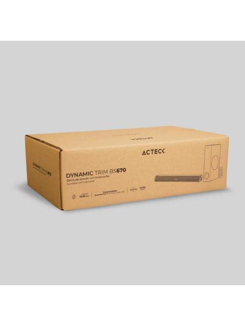 ACTECK BARRA DE SONIDO CON SUBWOOFER DYNAMIC TRIM BS670 BLUETOOTH ALAMBRICO-INALAMBRICO 2.1 CANALES 70W RMS USB NEGRO