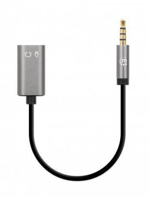ADAPTADOR DE AUDIO MANHATTAN 3.5MM MACHO - 3.5MM HEMBRA DOBLE ENTRADA 20CM PLATA - NEGRO 356107