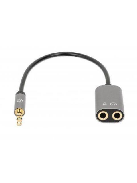 ADAPTADOR DE AUDIO MANHATTAN 3.5MM MACHO - 3.5MM HEMBRA DOBLE ENTRADA 20CM PLATA - NEGRO 356107