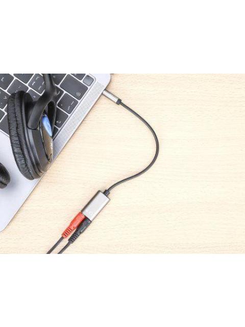 ADAPTADOR DE AUDIO MANHATTAN 3.5MM MACHO - 3.5MM HEMBRA DOBLE ENTRADA 20CM PLATA - NEGRO 356107