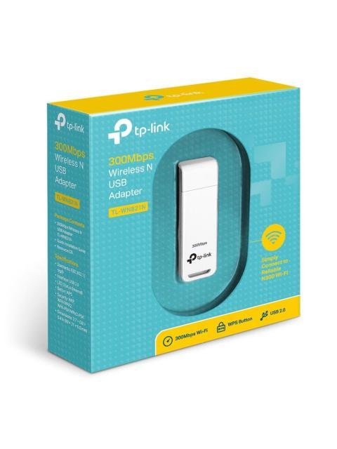 ADAPTADOR USB TPLINK TLWN821N INALAMBRICO 300 MBIT-S COLOR BLANCO