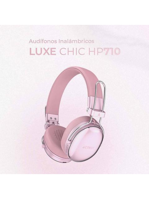 AUDIFONOS INALAMBRICOS BLUETOOTH LUXE CHIC HP710 ACTECK ELITE SERIES DURACION DE BATERIA HASTA 30H COLOR ROSA. AC940900
