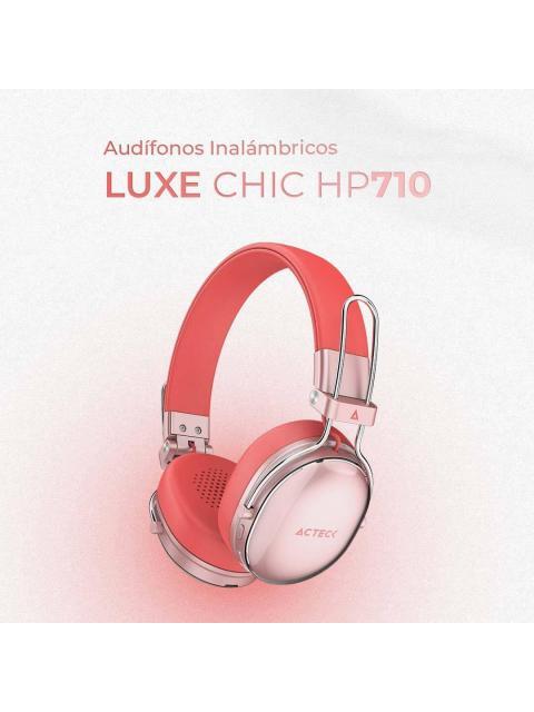 AUDIFONOS INALAMBRICOS BLUETOOTH LUXE CHIC HP710 ACTECK ELITE SERIES DURACION DE BATERIA HASTA 30H COLOR SALMON. AC940894