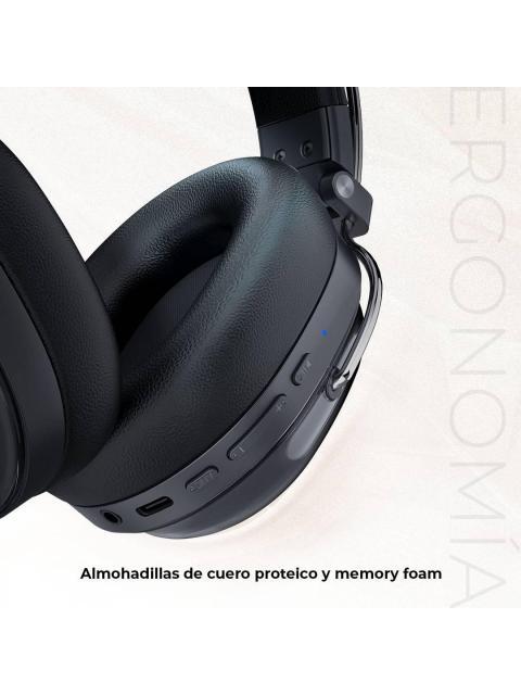 AUDIFONOS INALAMBRICOS BLUETOOTH LUXE PURE HP730 ACTECK ELITE SERIES CANCELACION DE RUIDO ACTIVO HIBRIDO COLOR NEGRO. AC940870