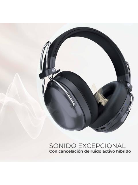 AUDIFONOS INALAMBRICOS BLUETOOTH LUXE PURE HP730 ACTECK ELITE SERIES CANCELACION DE RUIDO ACTIVO HIBRIDO COLOR NEGRO. AC940870