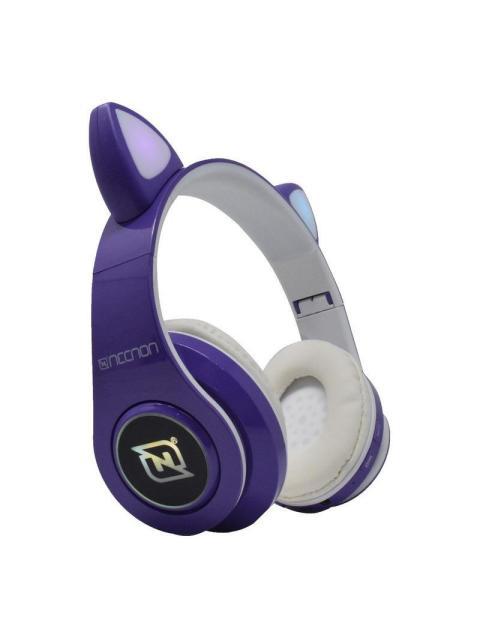 AUDIFONOS ONEAR BLUETOOTH NBH07 CON OREJAS LUZ RGB RADIO FM MICRO SD 3.5MML MANOS LIBRES MORADO