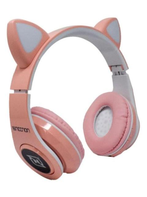 AUDIFONOS ONEAR BLUETOOTH NBH07 CON OREJAS LUZ RGB RADIO FM MICRO SD 3.5MML MANOS LIBRES ROSA