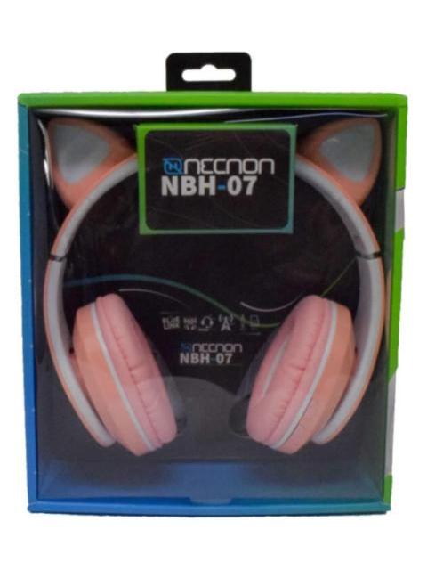 AUDIFONOS ONEAR BLUETOOTH NBH07 CON OREJAS LUZ RGB RADIO FM MICRO SD 3.5MML MANOS LIBRES ROSA