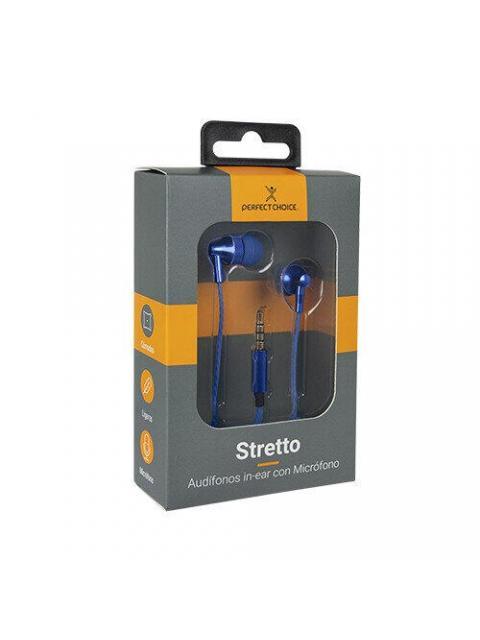 PERFECT CHOICE AUDIFONOS INTRAURICULARES CON MICROFONO STRETTO ALAMBRICO 1.2 METROS 3.5MM AZUL