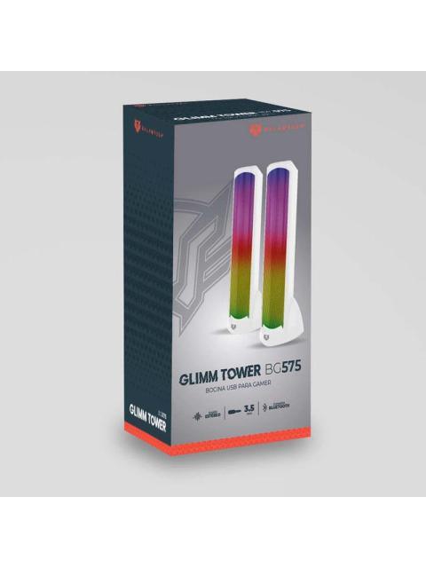 BALAM RUSH BOCINA GAMER PARA COMPUTADORA GLIMM TOWER BG575 BLUETOOTH ALAMBRICO-INALAMBRICO 2.0 10W RMS BLANCO - 2 PIEZAS