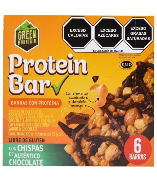 BARRA DE CACAHUATE CON PROTEINA Y CHOCOLATE 210 G GREEN MOUNTAIN P 6