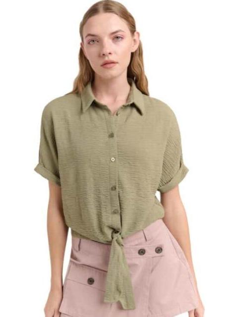 BLUSA ANUDADA CON ESTAMPADO VERDE OLIVO HOLLY LAND