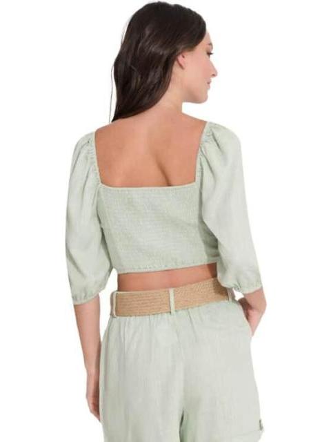BLUSA CORTA DE LINO AZUL MENTA HOLLY LAND