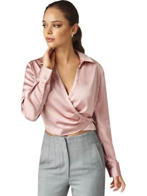 BLUSA CROP SATINADA PALO DE ROSA HOLLY LAND