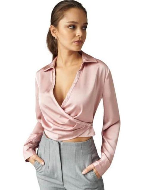 BLUSA CROP SATINADA PALO DE ROSA HOLLY LAND