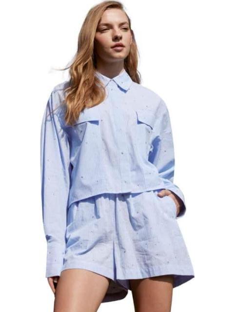 BLUSA CROP TOP CON PEDRERIA AZUL HOLLY LAND