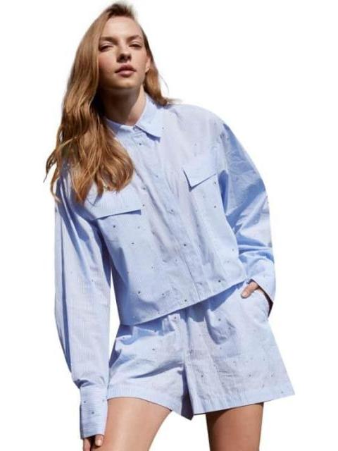 BLUSA CROP TOP CON PEDRERIA AZUL HOLLY LAND