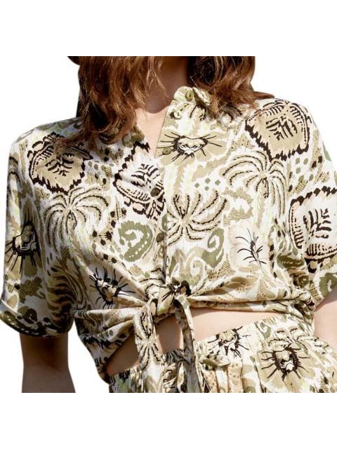 BLUSA ESTAMPADA CON AMARRE VERDE OLIVO HOLLY LAND