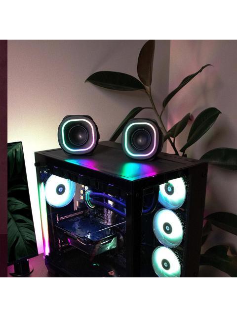 BOCINAS 2.0 GAMER GLIMM QUAD BG555 BALAM RUSH CONEXION BLUETOOTH-AUXILIAR CONTROLADOR TOUCH ILUMINACION LED 3 MODOS 10W RMS. SONIDO ESTEREO ALIMENTACIO