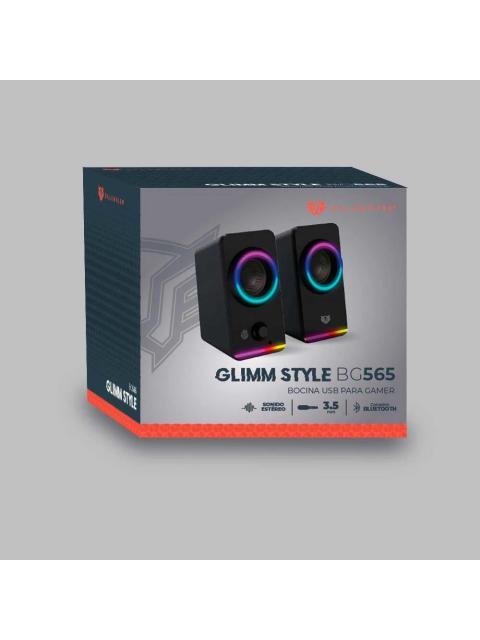 BOCINAS 2.0 GAMER GLIMM STYLE BG565 BALAM RUSH CONEXION BLUETOOTH-AUXILIAR CONTROLADOR TOUCH ILUMINACION LED 3 MODOS 10W RMS