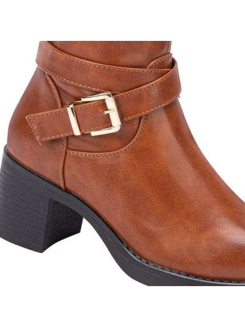 BOTA ALTA HEBILLA METALICA COGNAC TIERRA BENDITA