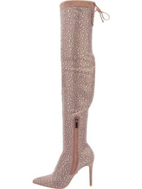 BOTA EXTRA LARGA CON PEDRERIA TAUPE THALIA SODI