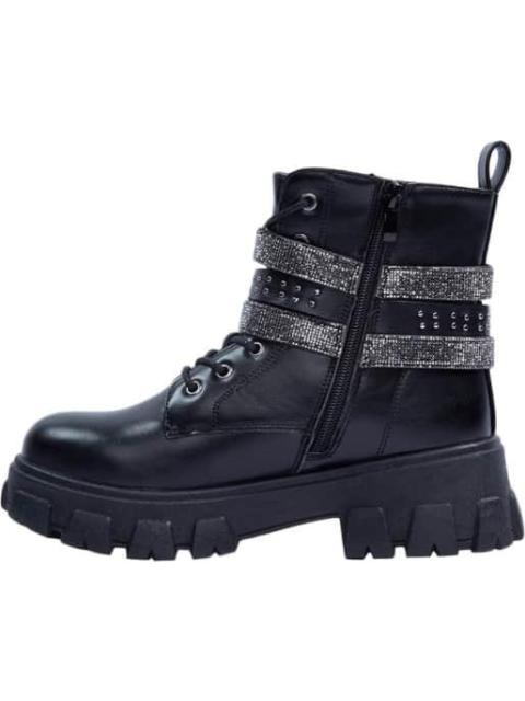 BOTA MILITAR TIRAS CON PIEDRAS NEGRO TIERRA BENDITA