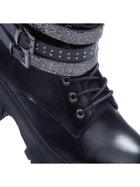 BOTA MILITAR TIRAS CON PIEDRAS NEGRO TIERRA BENDITA