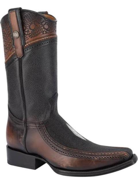 BOTA VAQUERA PIEL EXOTICA NEGRO CUADRA