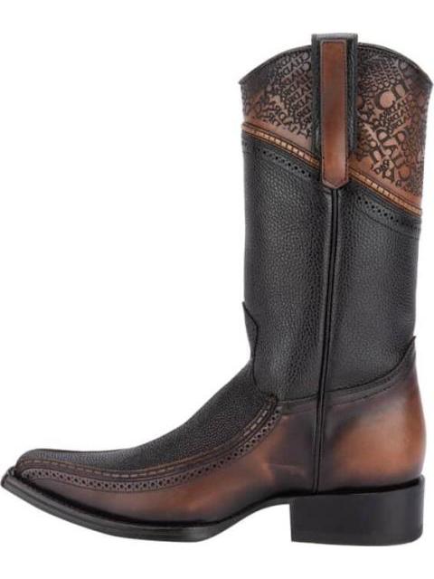 BOTA VAQUERA PIEL EXOTICA NEGRO CUADRA
