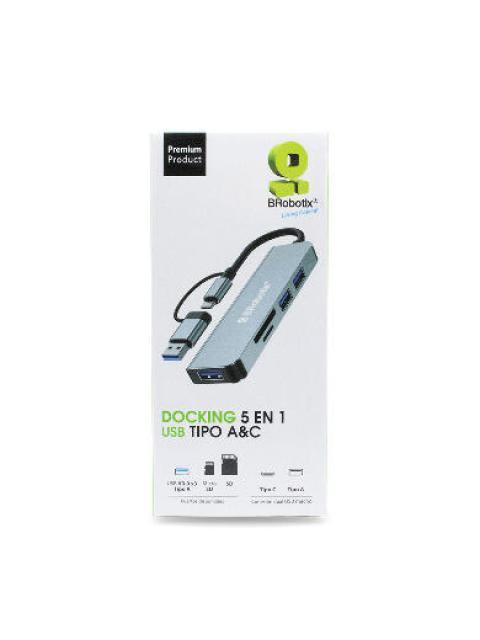 BROBOTIX DOCKING STATION 5 EN 1 USB 3.0-USB-C 3X USB 3.0 1X SD GRIS