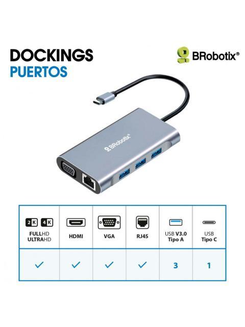 BROBOTIX DOCKING STATION 7 EN 1 6001202 USB C 3X USB 3.01X HDMI 1X VGA 1X RJ-45 PLATA