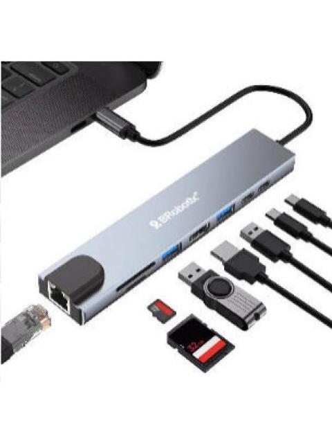 BROBOTIX DOCKING STATION 8 EN 1 USB C 2X USB 3.0 1X SD 1X MICRO SD 1X HDMI 1X RJ-45 2X USB C PLATA