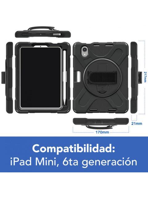 BROBOTIX FUNDA DE USO RUDO CON CORREA Y GIRO 360° PARA IPAD MINI 8.3 6TA GENERACION NEGRO