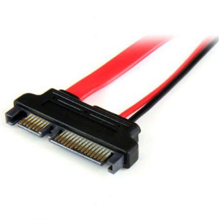 STARTECH  CABLE SLIMLINE SATA 13 PIN MACHO - SATA 7+15 PIN HEMBRA 15CM ROJO