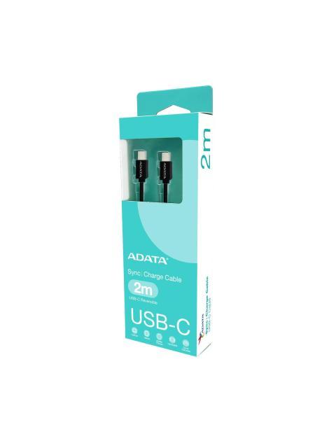 CABLE ADATA USB TIPO C USB TIPO C. POTENCIA MAXIMA DE SALIDA DE 100 W TEJIDO DE NAILON (2 M DE LONGITUD). COLOR NEGRO. CACC200PNBK