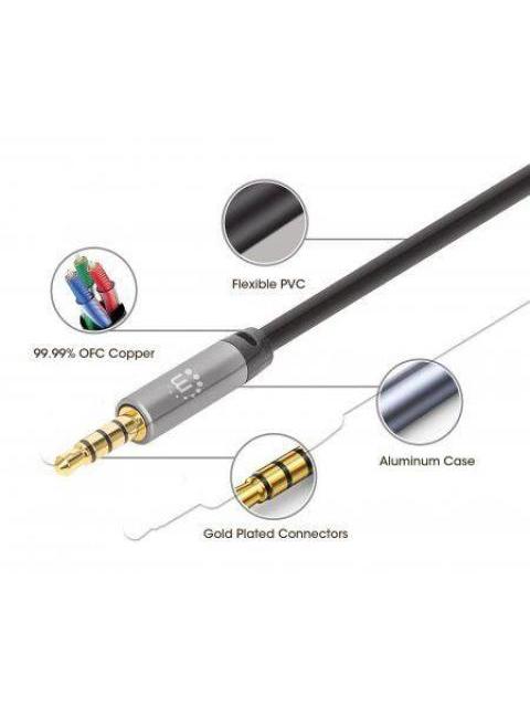 CABLE AUXILIAR MANHATTAN AUDIO ESTEREO 3.5MM MACHO 2M NEGRO-PLATA 355995