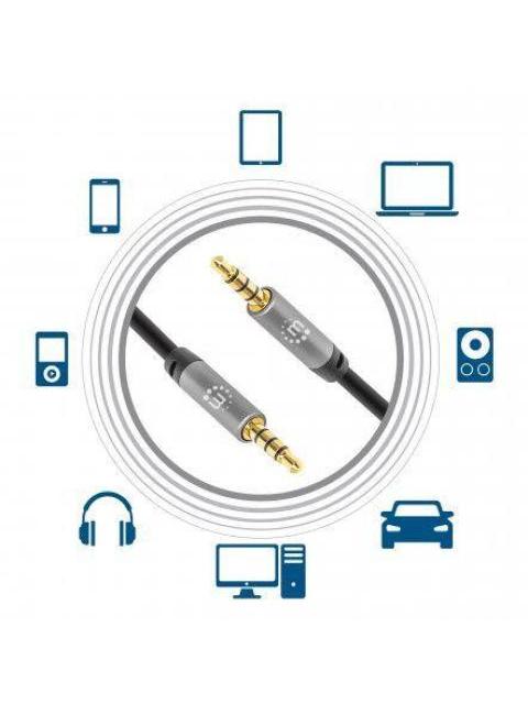 CABLE AUXILIAR MANHATTAN AUDIO ESTEREO 3.5MM MACHO 2M NEGRO-PLATA 355995
