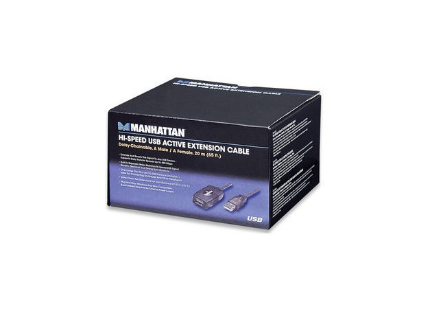 MANHATTAN CABLE DE EXTENSION ACTIVA USB DE ALTA VELOCIDAD ENCADENABLE USB A MACHO - HEMBRA 20 METROS NEGRO