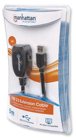 MANHATTAN CABLE USB 3.0 A MACHO - USB 3.0 A HEMBRA 5 METROS NEGRO