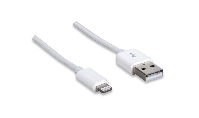MANHATTAN CABLE DE CARGA CERTIFICADO MFI USB A 2.0 MACHO - LIGHTNING MACHO 1 METRO BLANCO PARA IPHONE-IPAD-IPOD