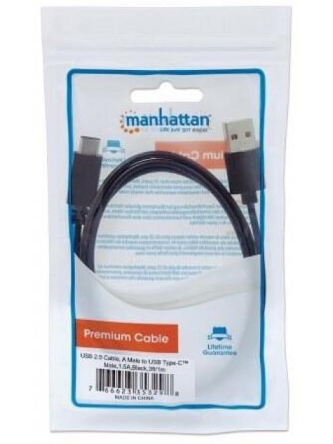 MANHATTAN CABLE USB C DE ALTA VELOCIDAD USB C MACHO - USB A MACHO 1 METRO NEGRO