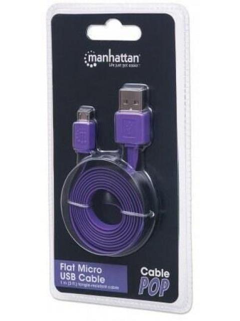 MANHATTAN CABLE PLANO USB 2.0 A MACHO - MICRO USB 2.0 B MACHO 1 METRO NEGRO-MORADO