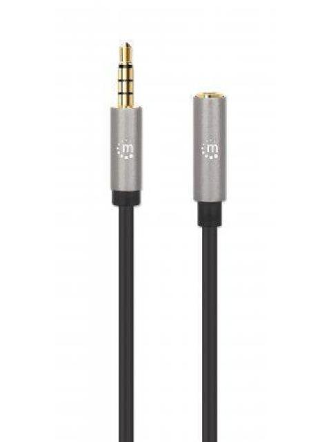 CABLE MANHATTAN AUDIO ESTEREO 3.5MM EXTENSION MACHO - HEMBRA 1M NEGRO-ALUMINIO PLATEADO 356022