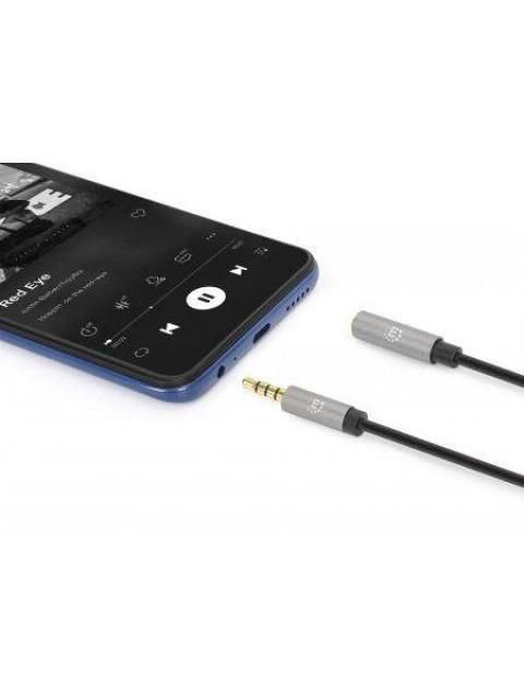 CABLE MANHATTAN AUDIO ESTEREO 3.5MM EXTENSION MACHO - HEMBRA 1M NEGRO-ALUMINIO PLATEADO 356022