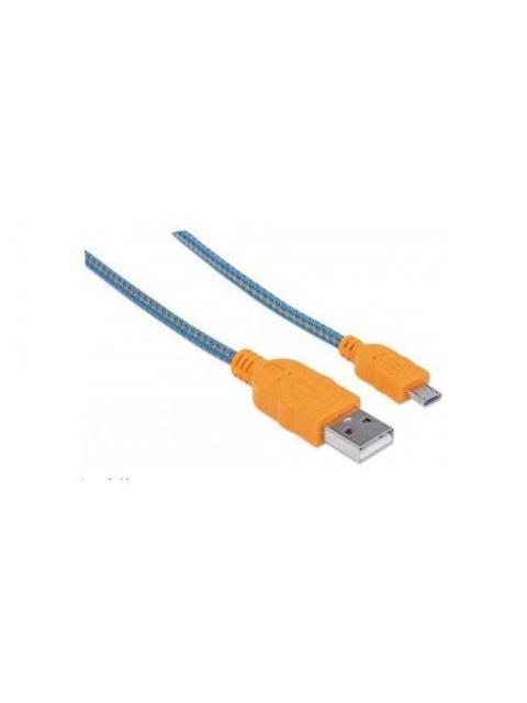 MANHATTAN CABLE CON RECUBRIMIENTO TEXTIL USB 2.0 A MACHO - MICRO USB 2.0 B MACHO 1.8 METROS AZUL-NARANJA