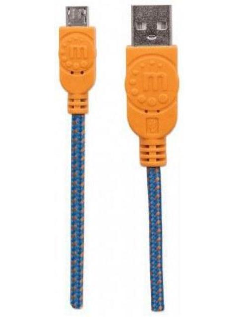 MANHATTAN CABLE CON RECUBRIMIENTO TEXTIL USB 2.0 A MACHO - MICRO USB 2.0 B MACHO 1.8 METROS AZUL-NARANJA