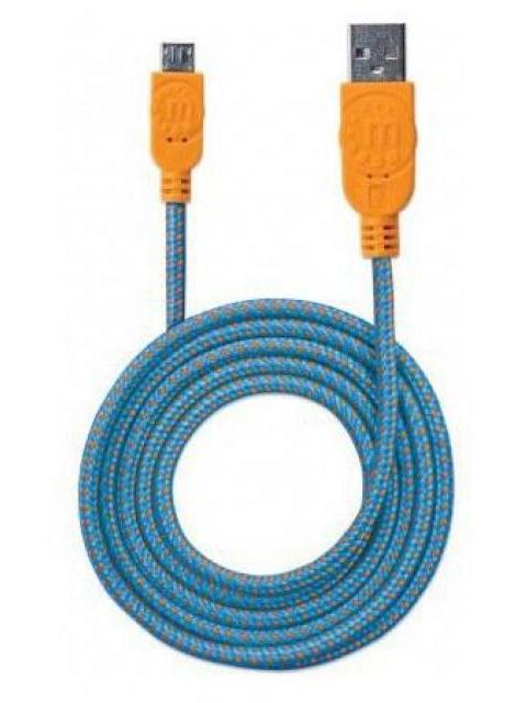 MANHATTAN CABLE CON RECUBRIMIENTO TEXTIL USB 2.0 A MACHO - MICRO USB 2.0 B MACHO 1.8 METROS AZUL-NARANJA